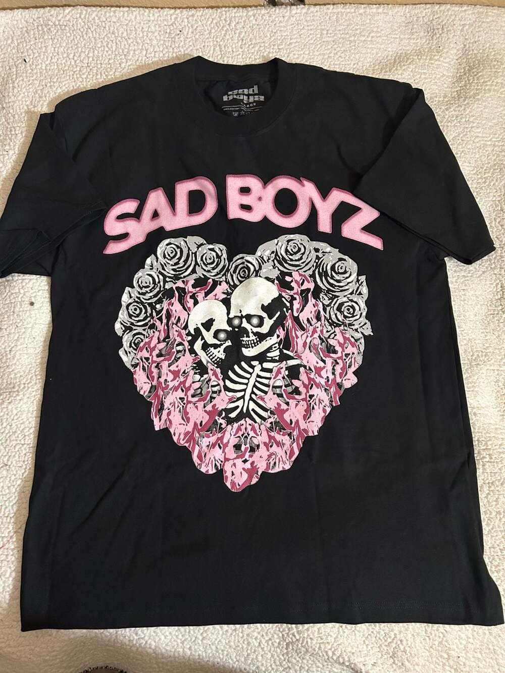 Sad Boyz by Junior H Skeleton Heart Roses Black T-Shirt Size Large